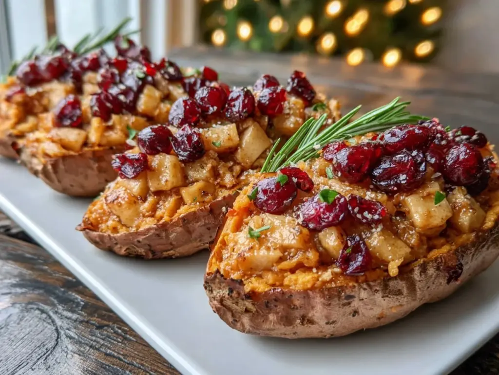 cranberry apple twice-baked sweet potatoes - featured image