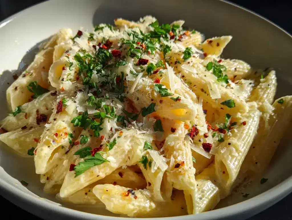 creamy garlic pasta - featured image