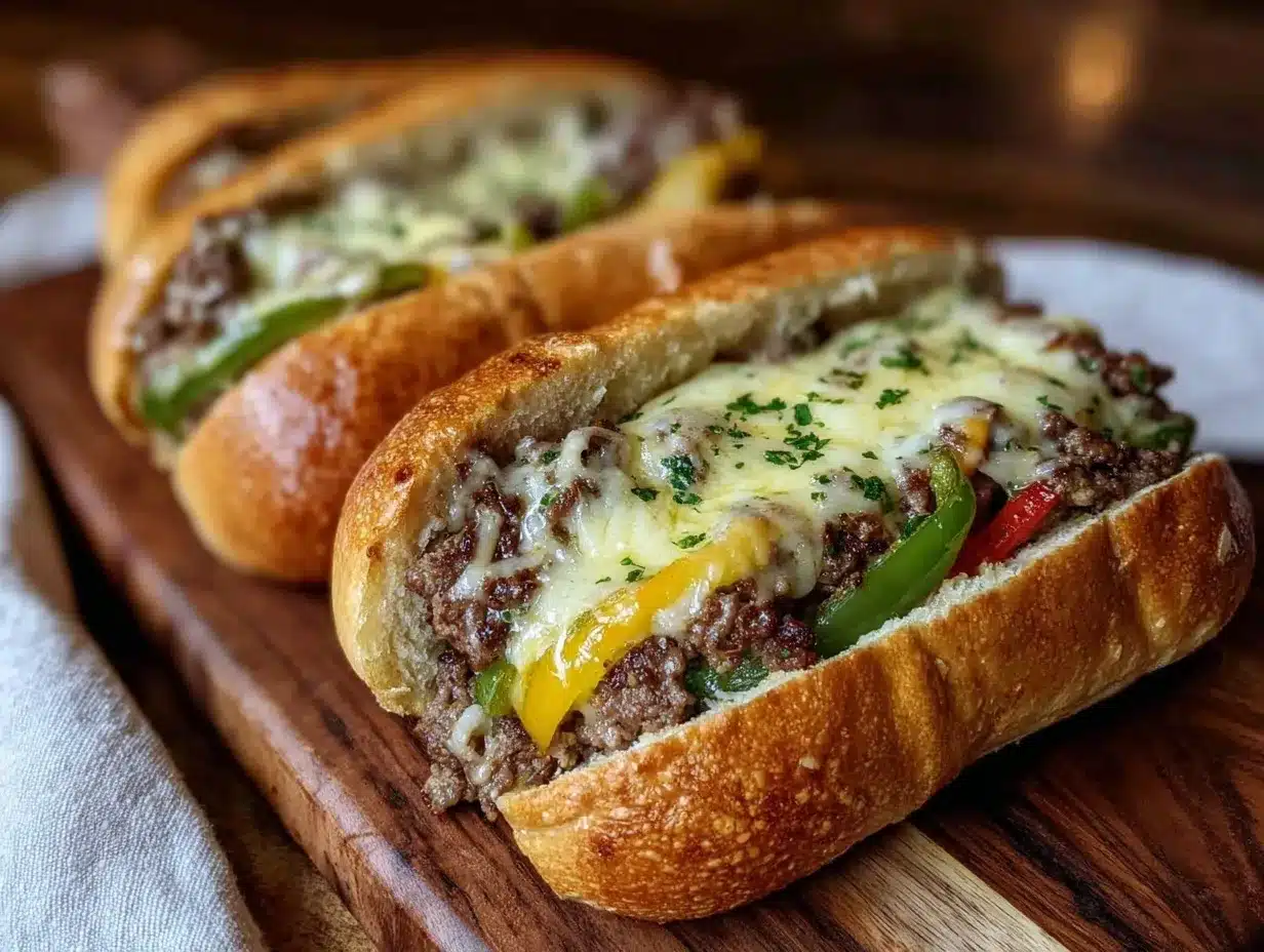 ground beef Philly cheesesteaks preparation steps