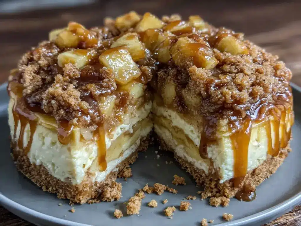salted caramel apple pie cheesecake - featured image