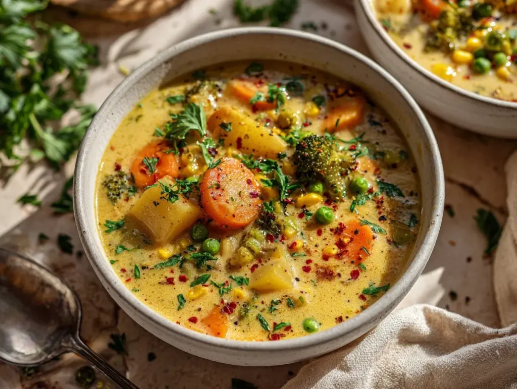 veggie pot pie soup - featured image