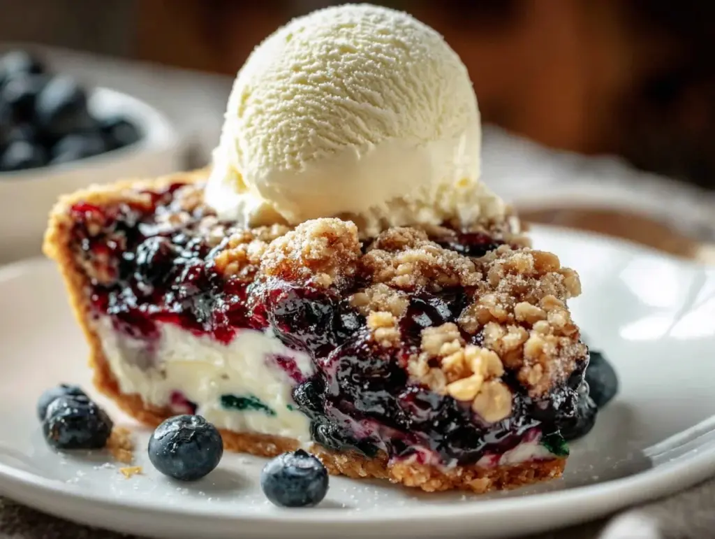 blueberry crumble cheesecake pie - featured image