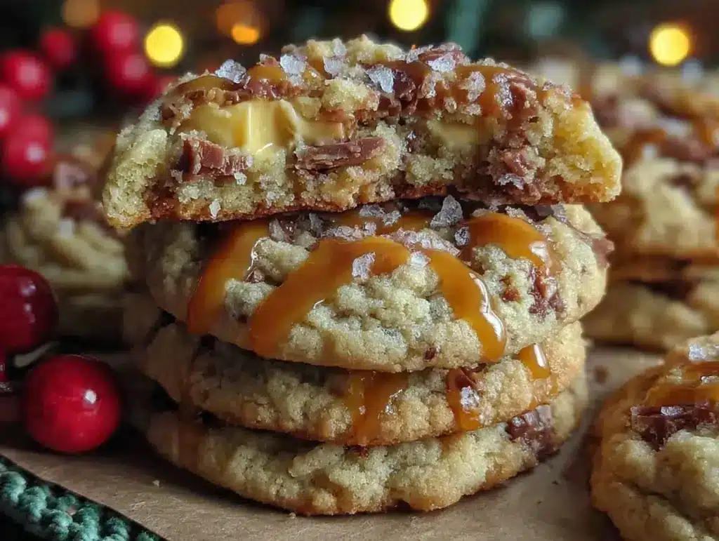chewy salted caramel toffee cookies - featured image