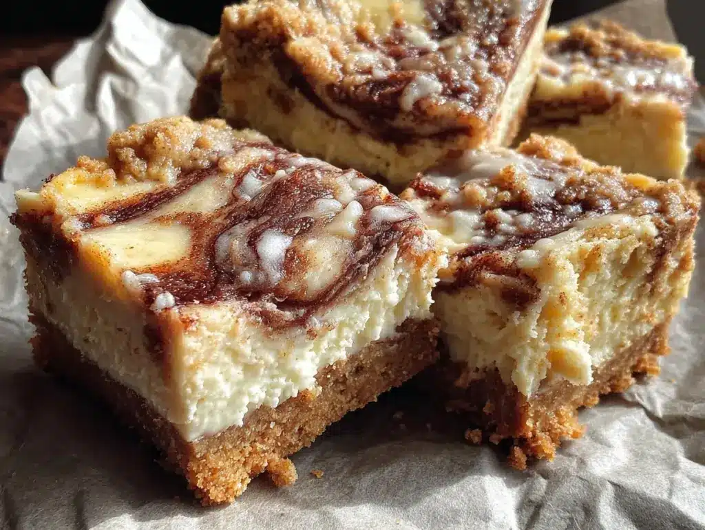 cinnamon roll cheesecake bars - featured image