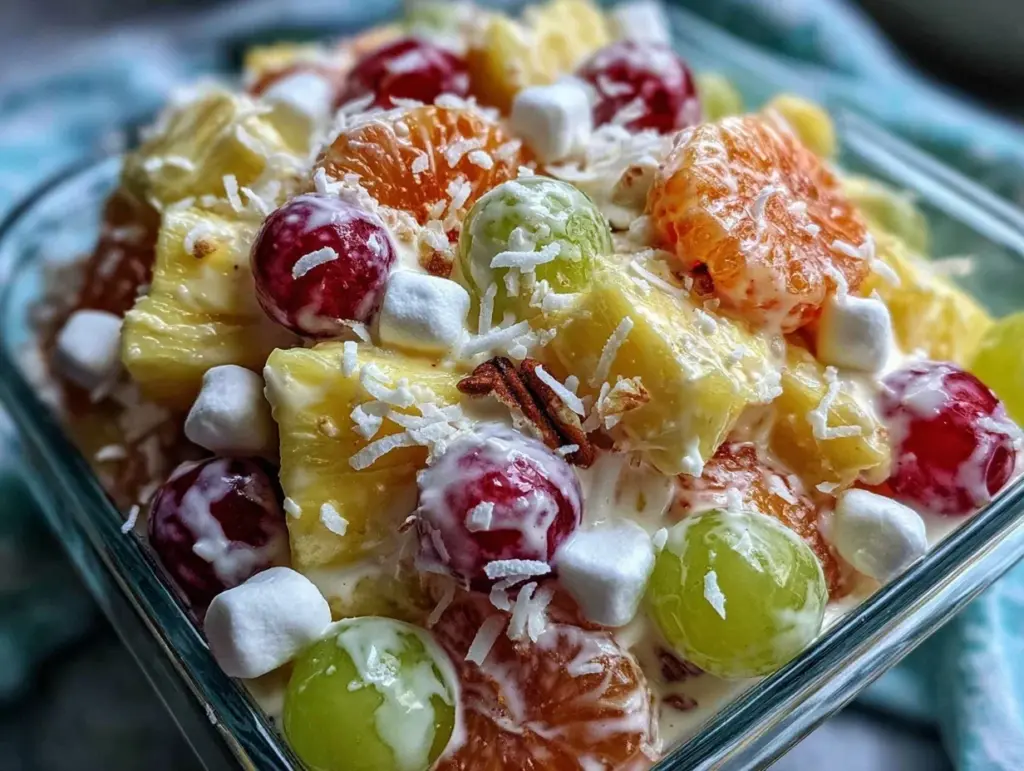creamy ambrosia fruit salad - featured image