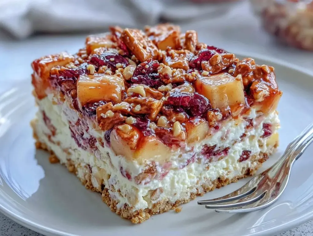 creamy apple cinnamon pretzel salad - featured image