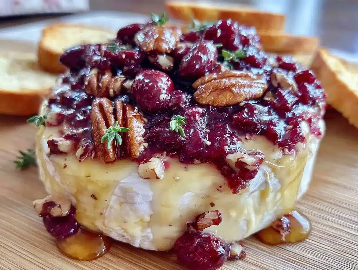 creamy cranberry pecan baked brie preparation steps