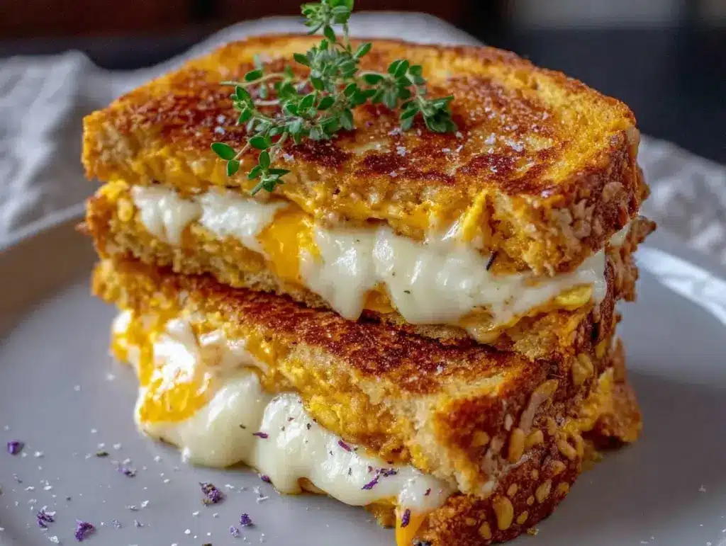 crispy fried egg grilled cheese sandwich - featured image