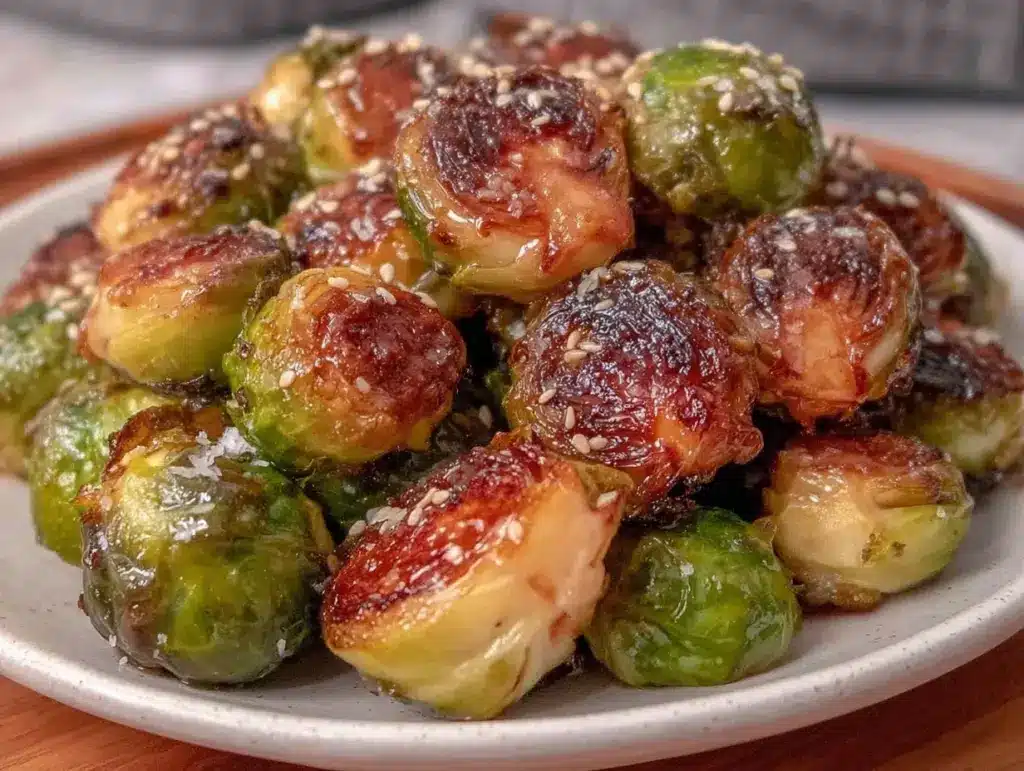 crispy honey garlic Brussels sprouts - featured image