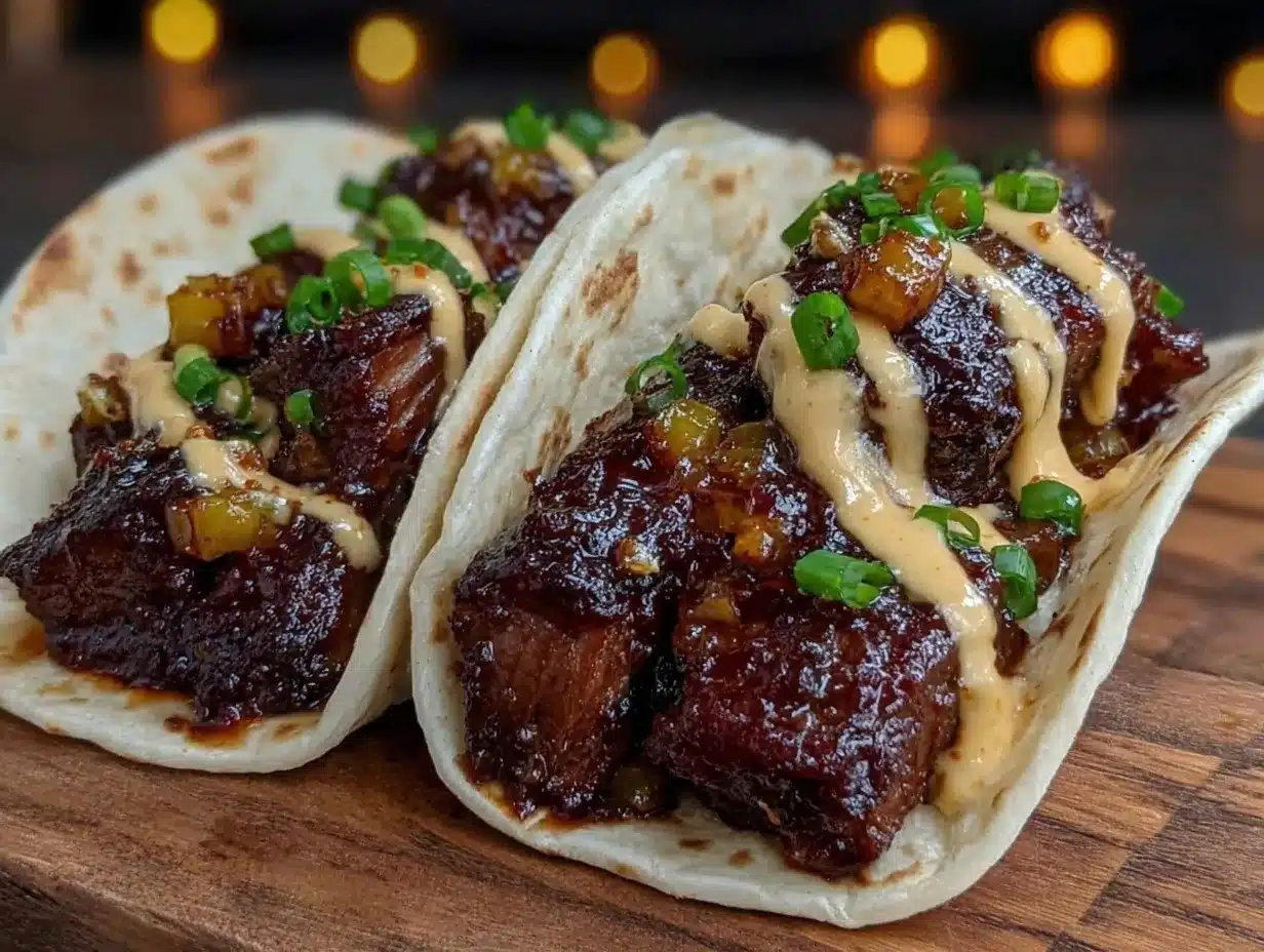 Garlic Butter Honey BBQ Beef Tacos preparation steps