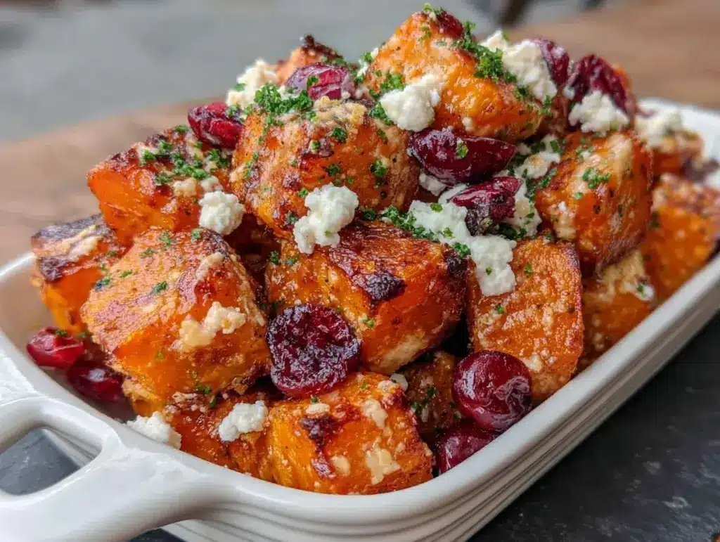 honey roasted butternut squash with cranberries - featured image