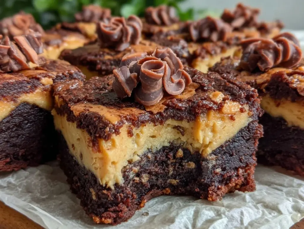 peanut butter cheesecake brownie bars - featured image