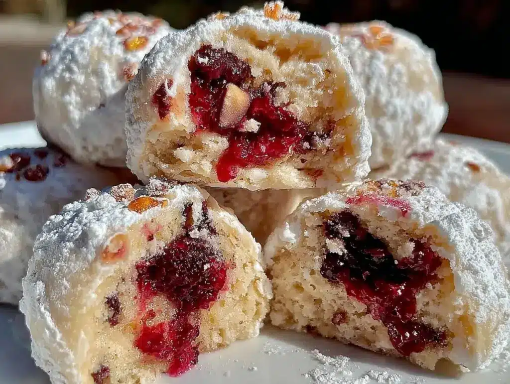raspberry almond snowball cookies - featured image