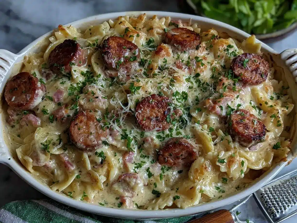 sausage alfredo pasta preparation steps