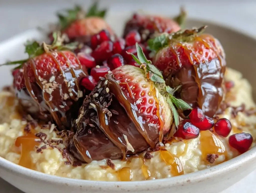 chocolate covered strawberries oatmeal bowl - featured image