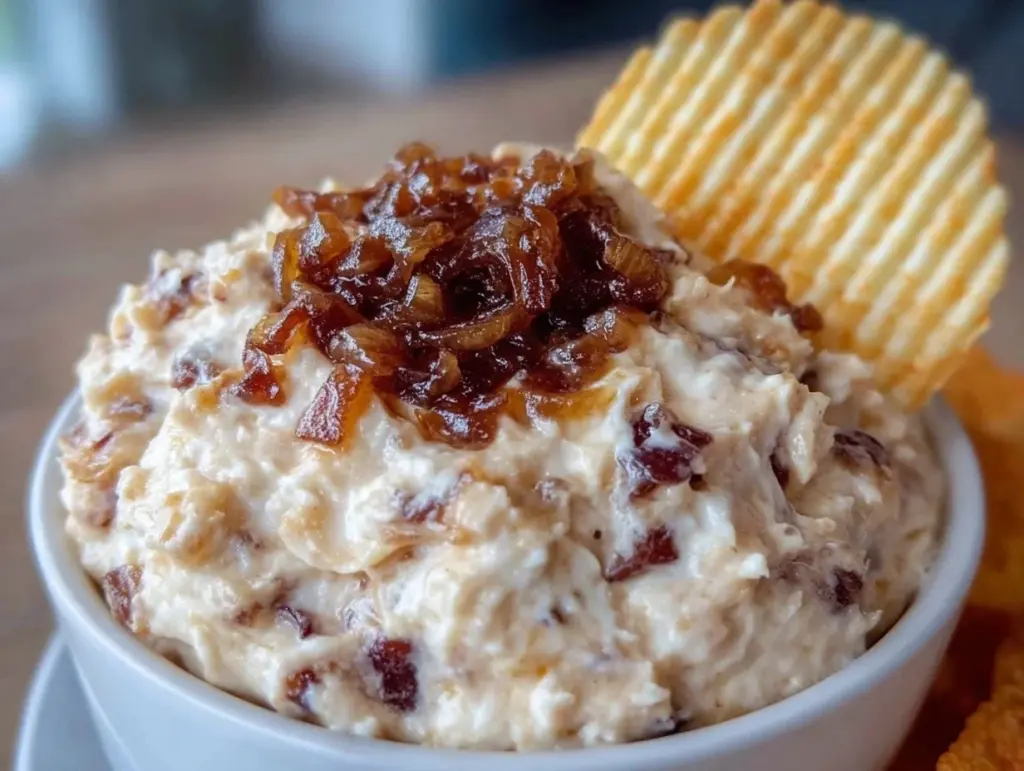 creamy caramelized onion dip - featured image