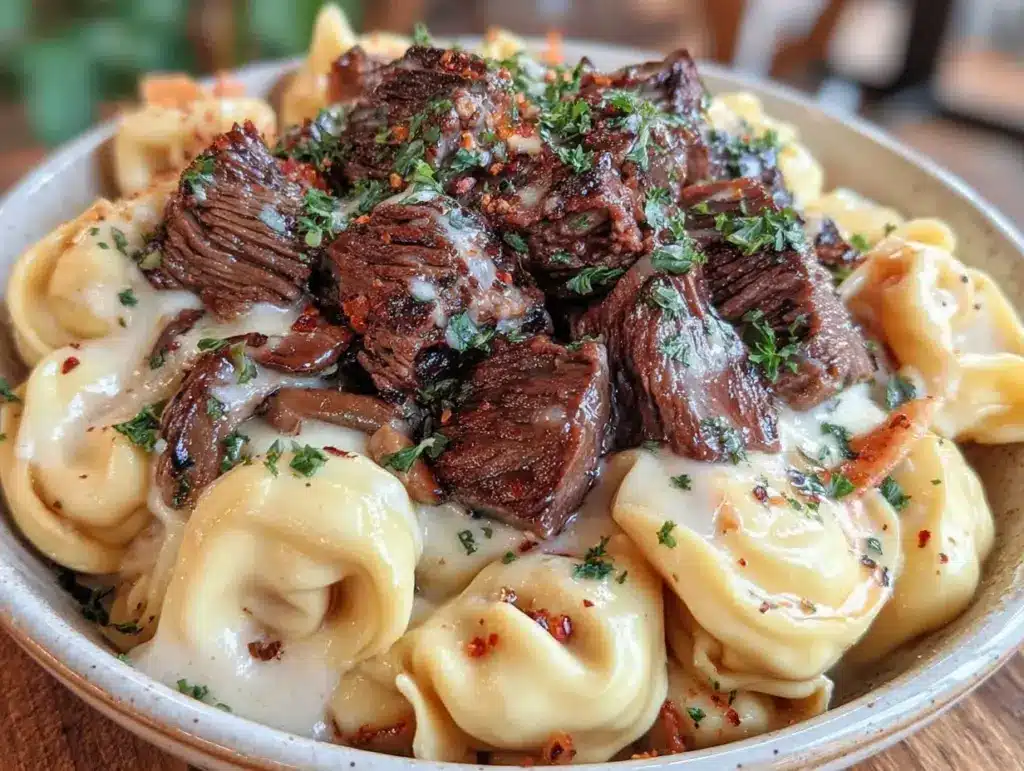 creamy cheesesteak tortellini - featured image