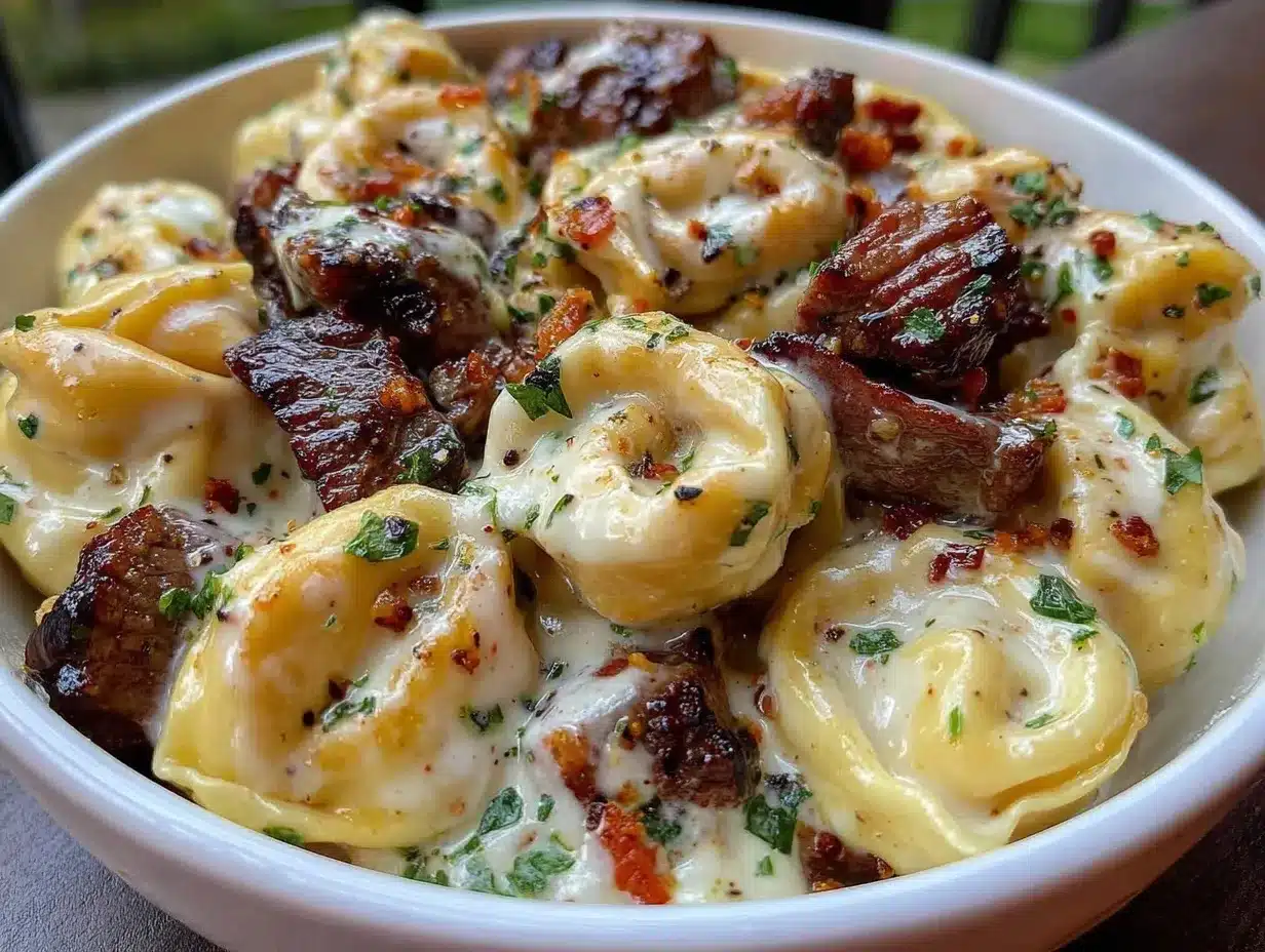 creamy cheesesteak tortellini preparation steps