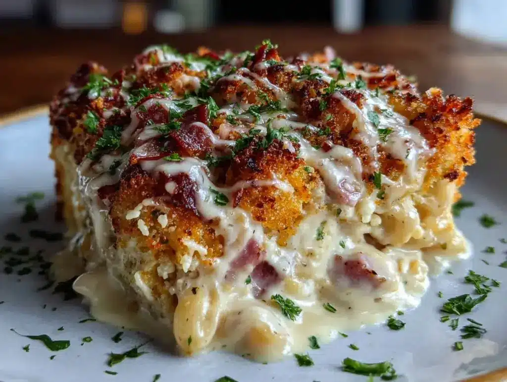 creamy chicken cordon bleu casserole - featured image