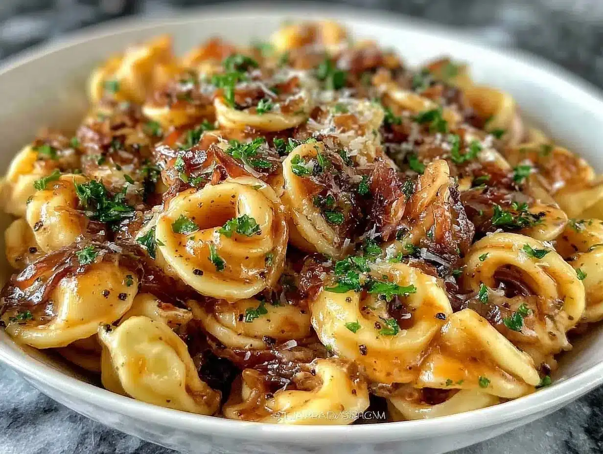 creamy French onion pasta preparation steps