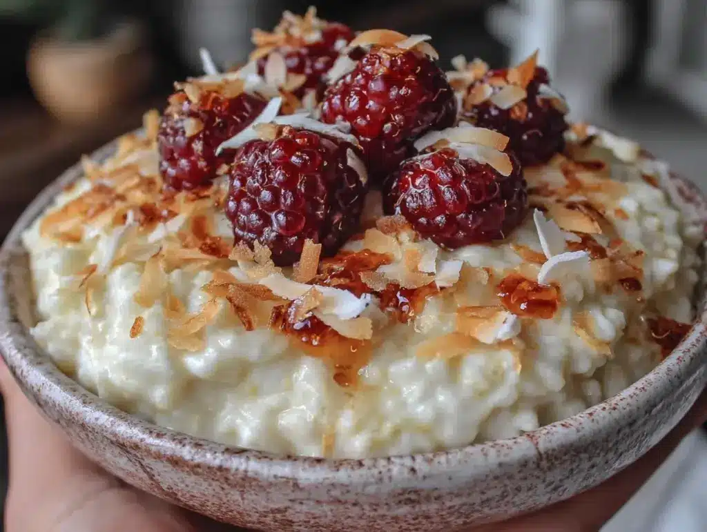 creamy valentines dessert oatmeal bowl - featured image