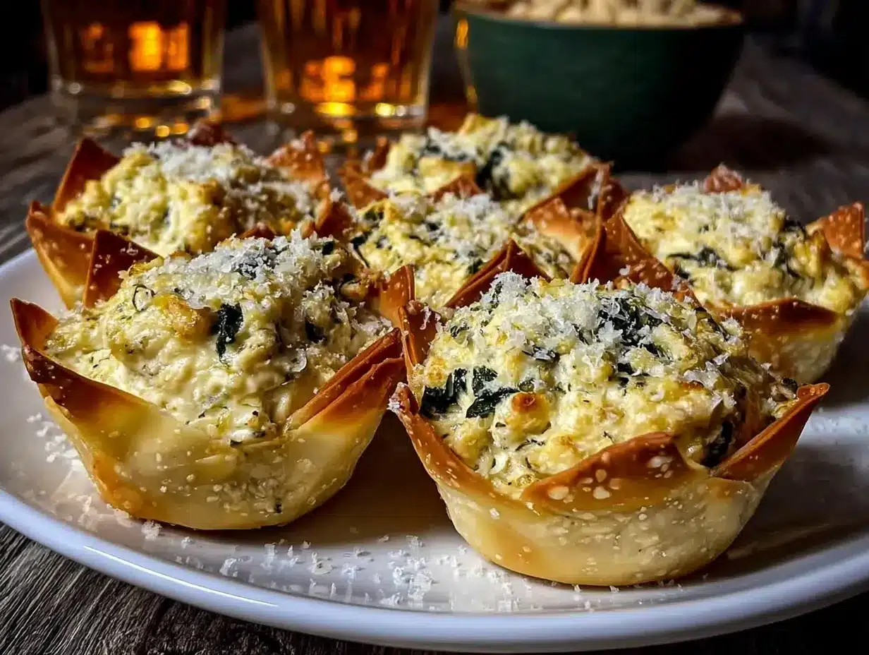 Crispy Spinach Artichoke Dip Wonton Cups preparation steps