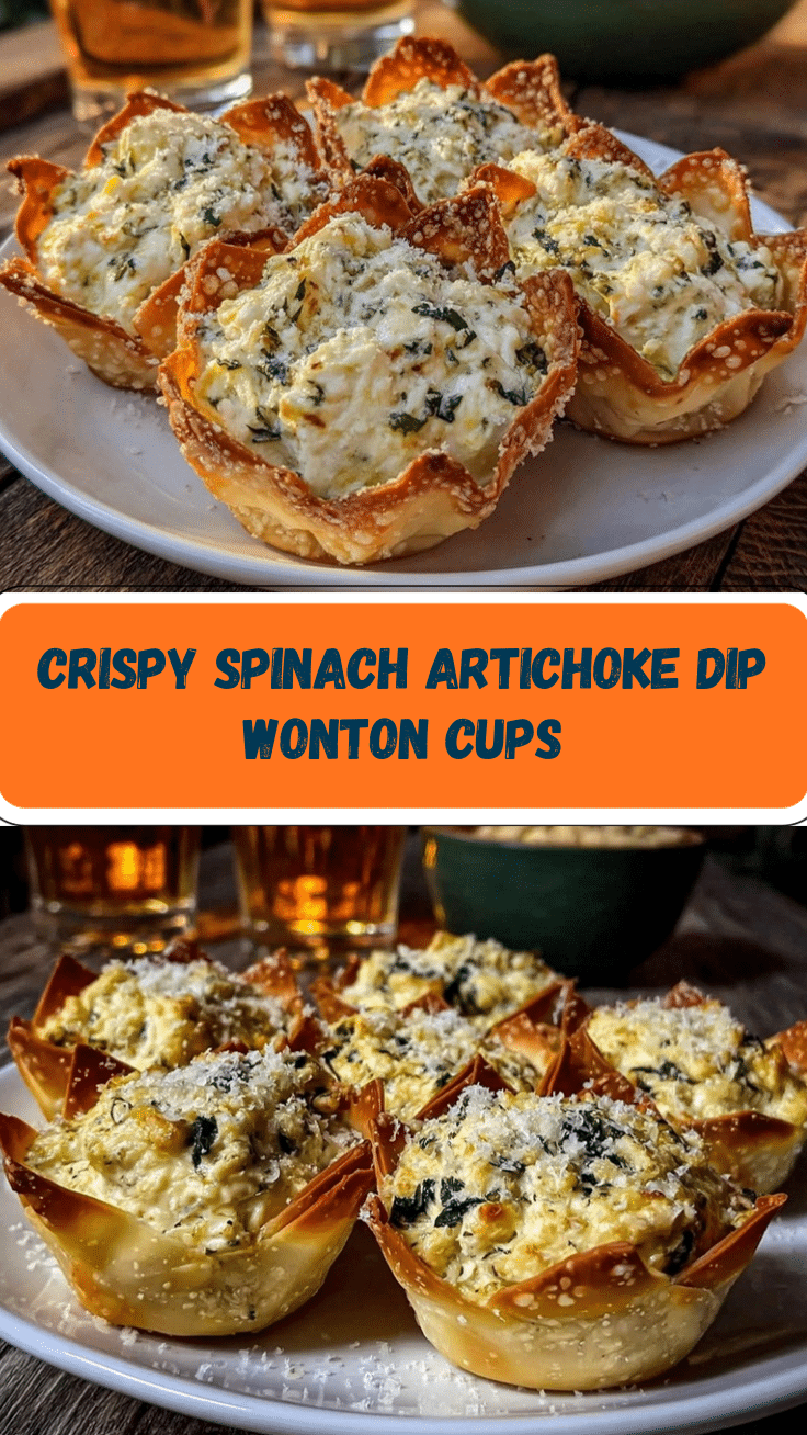 Crispy Spinach Artichoke Dip Wonton Cups recipe