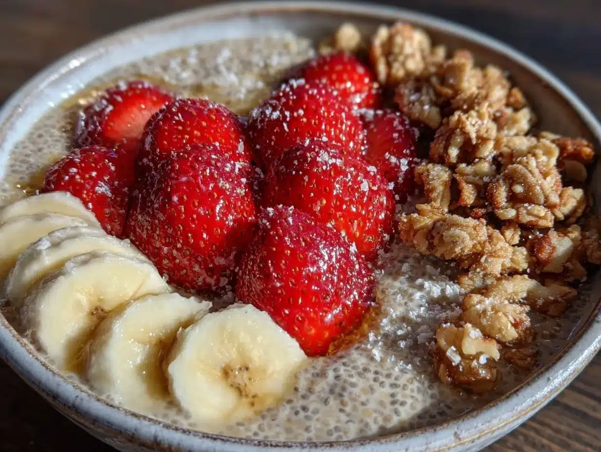 fresh valentines strawberries chia pudding bowl preparation steps
