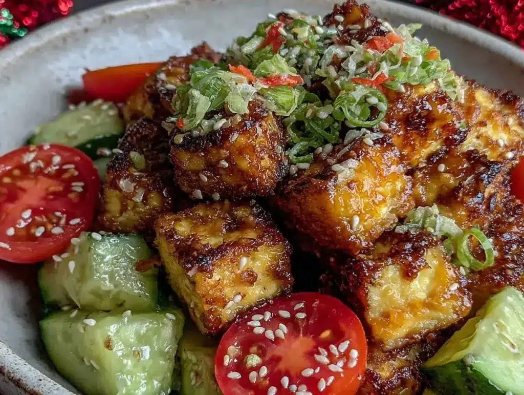 ginger garlic tofu dinner bowl - featured image