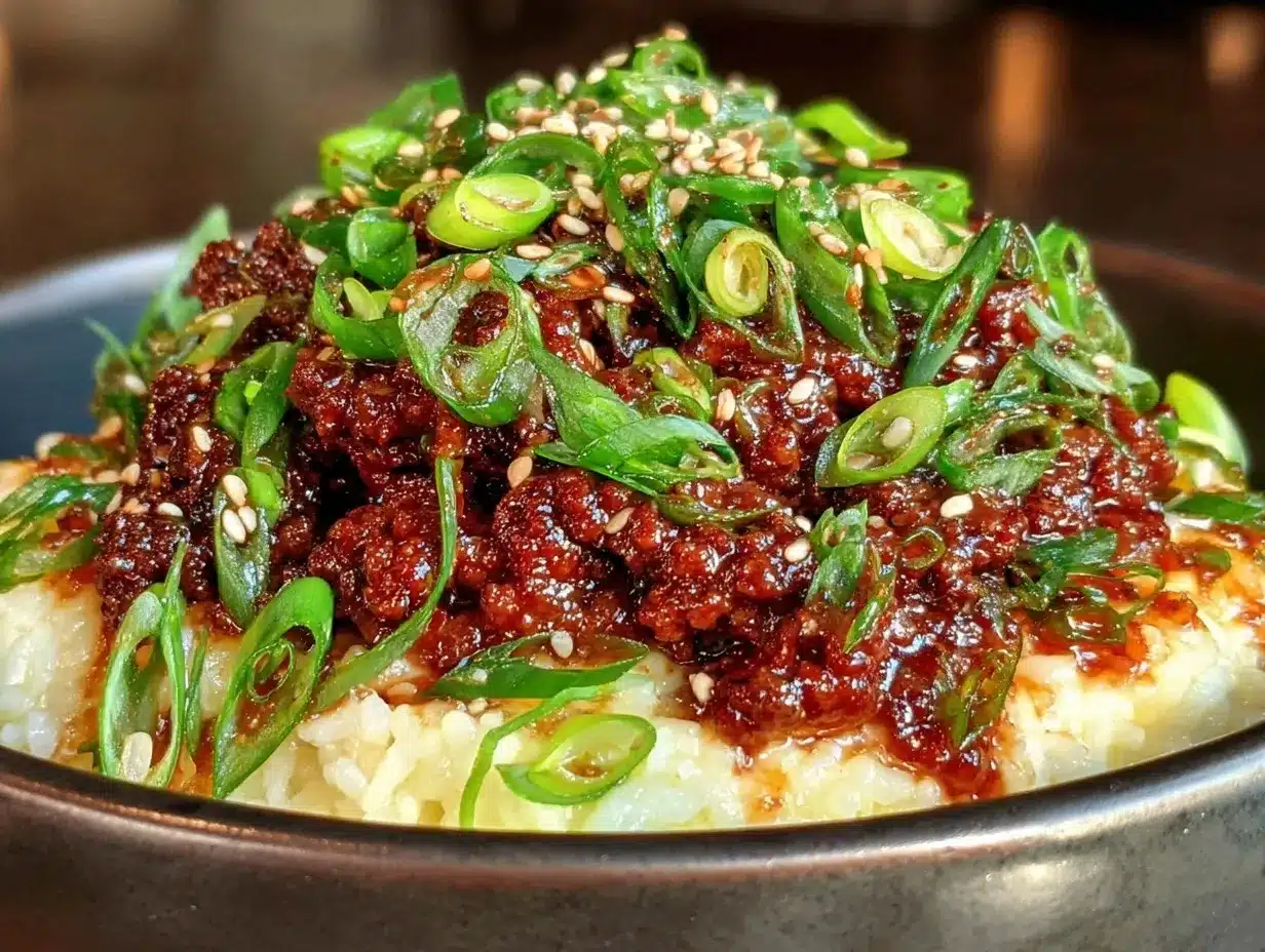 Korean ground beef bowl preparation steps