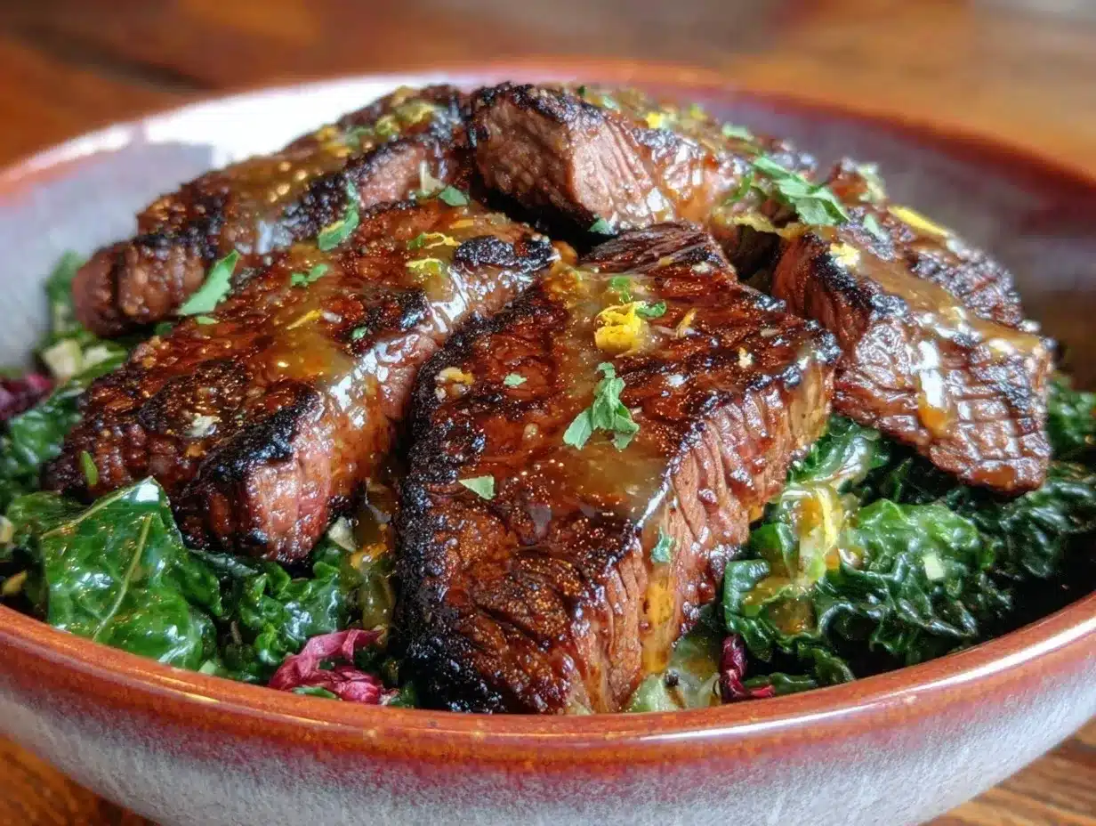 lemony kale steak dinner bowl preparation steps