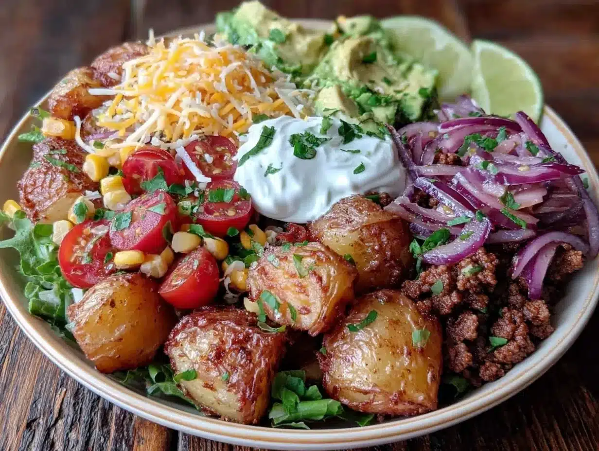 loaded potato taco bowl preparation steps