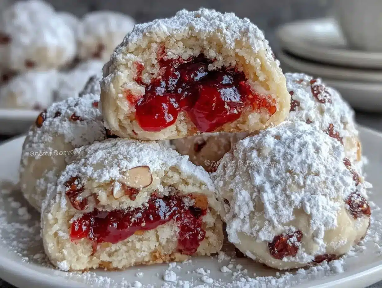 raspberry filled almond snowball cookies preparation steps