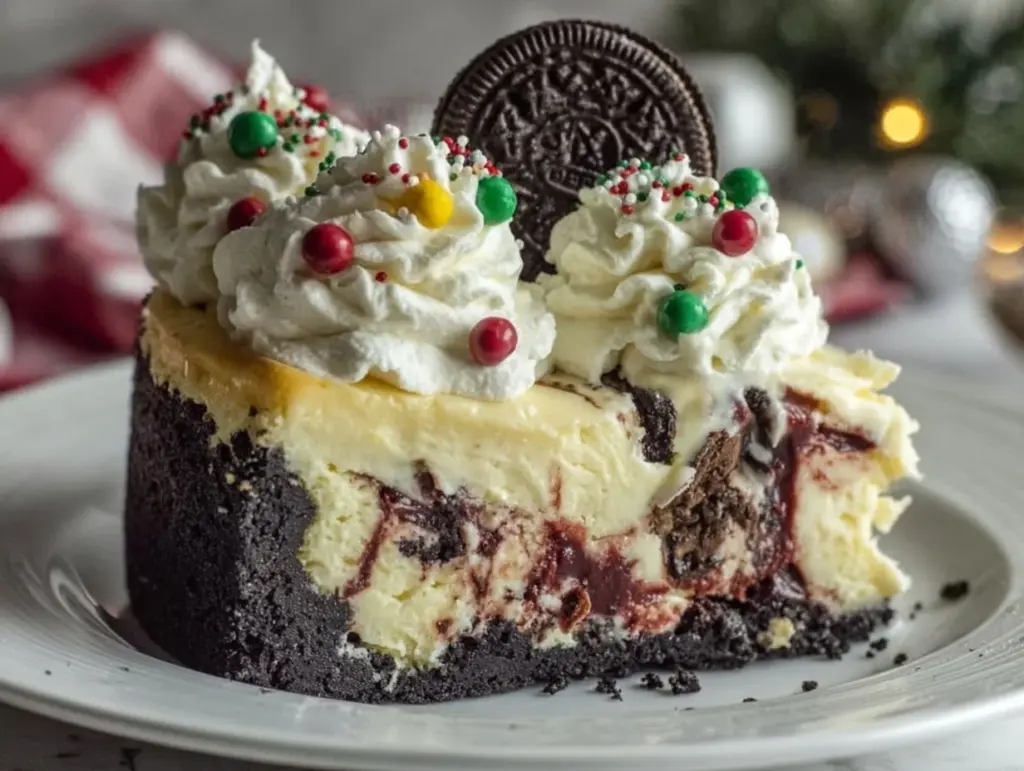 red velvet cheesecake with Oreo crust - featured image