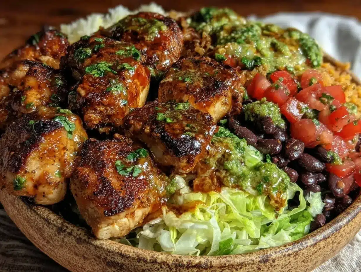 seven-layer party bowl with lemon-herb chicken preparation steps