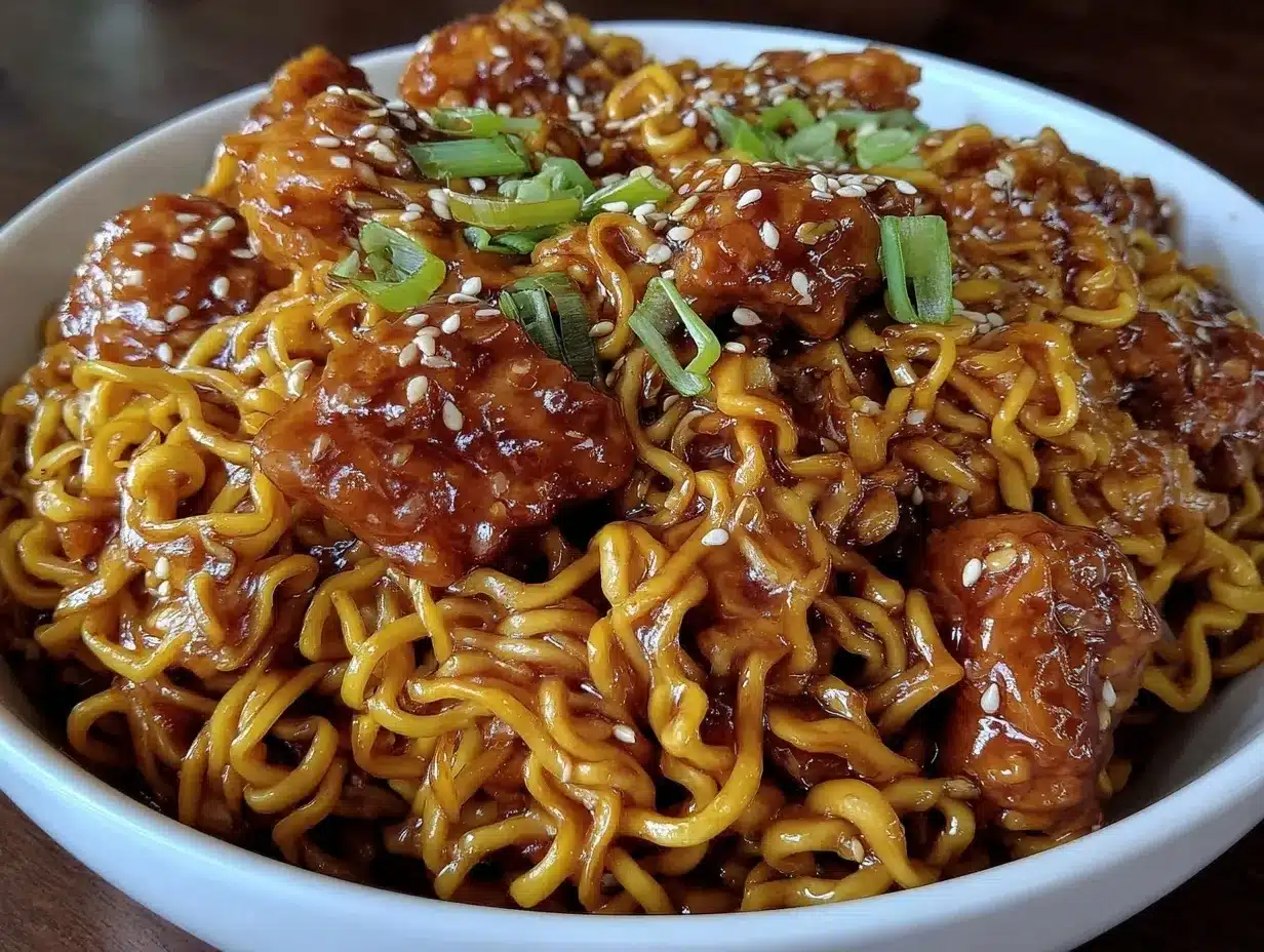 sticky garlic chicken noodles preparation steps