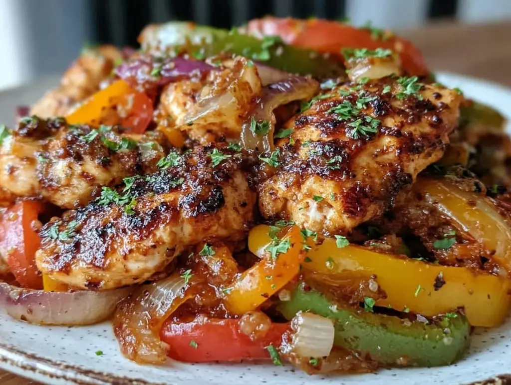 chicken fajitas with peppers and onions - featured image