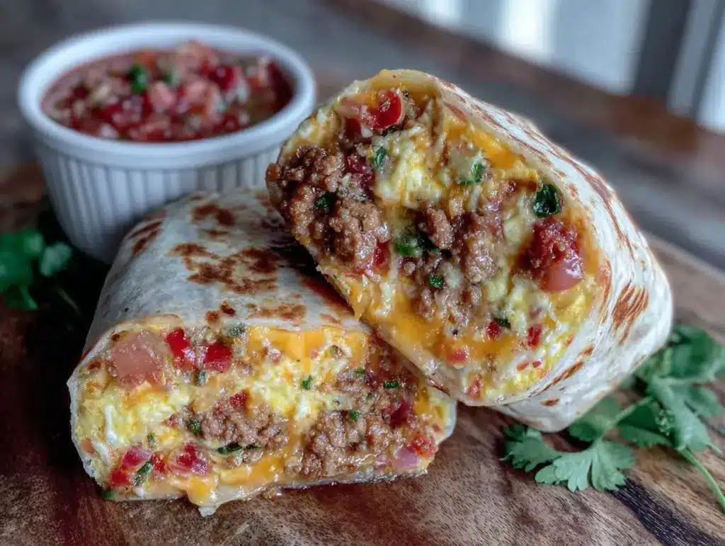 cozy breakfast burrito with sausage and eggs - featured image