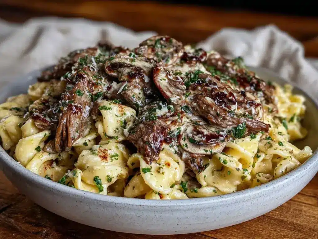 creamy beef stroganoff - featured image