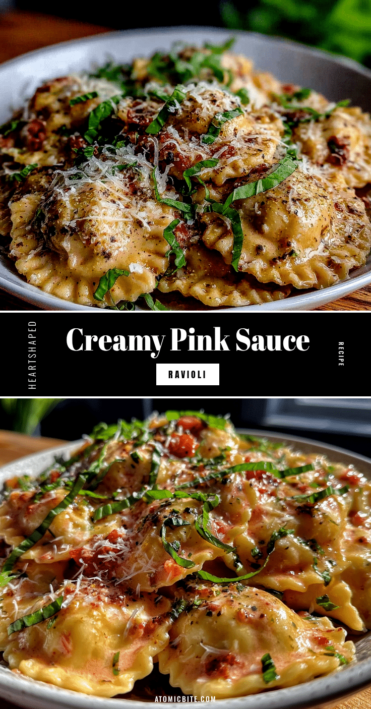 creamy heart-shaped ravioli with pink sauce recipe
