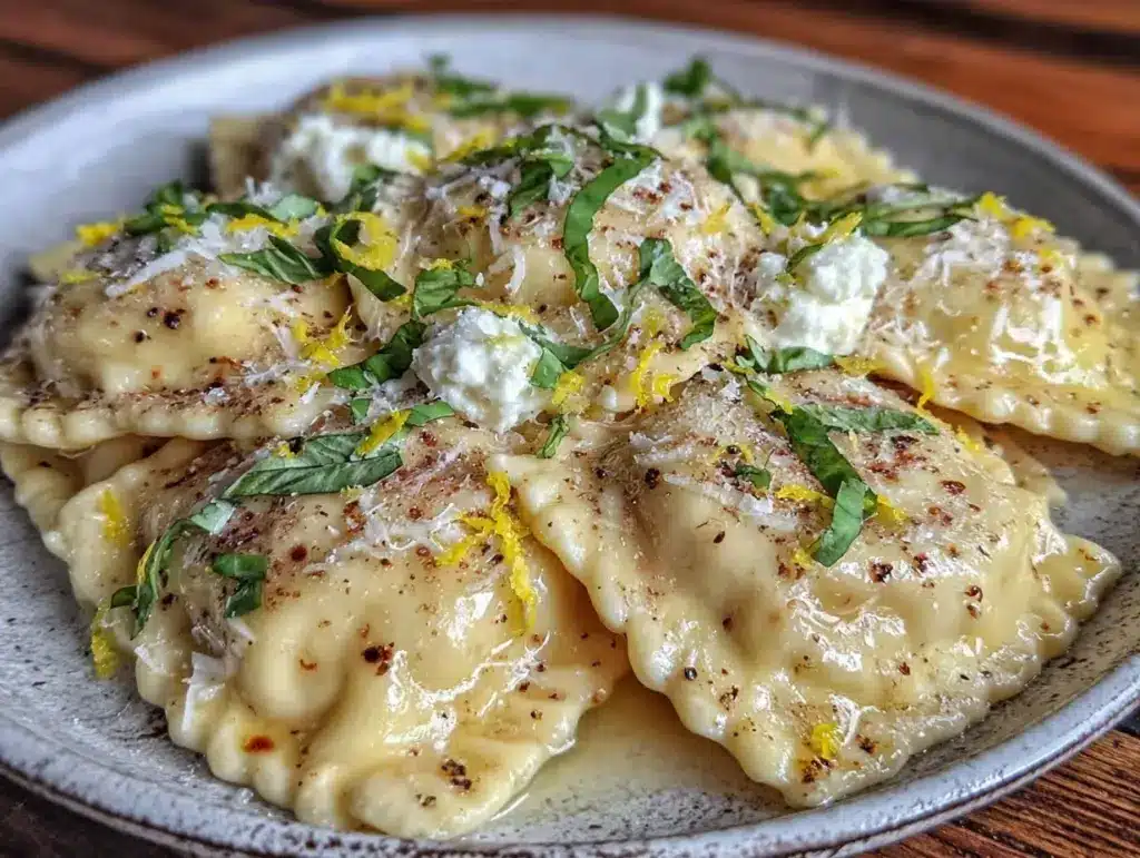 creamy lemon ricotta ravioli - featured image