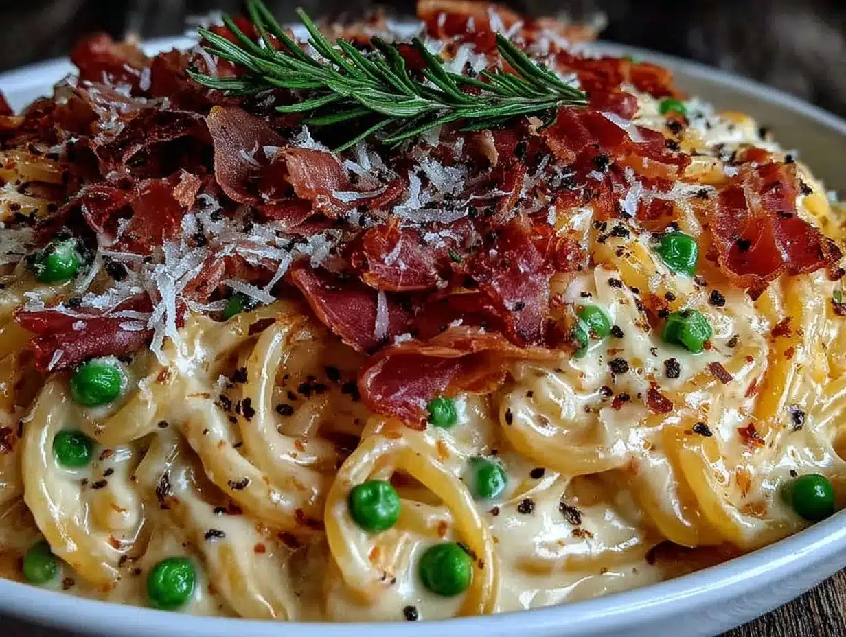 creamy pea and prosciutto pasta preparation steps