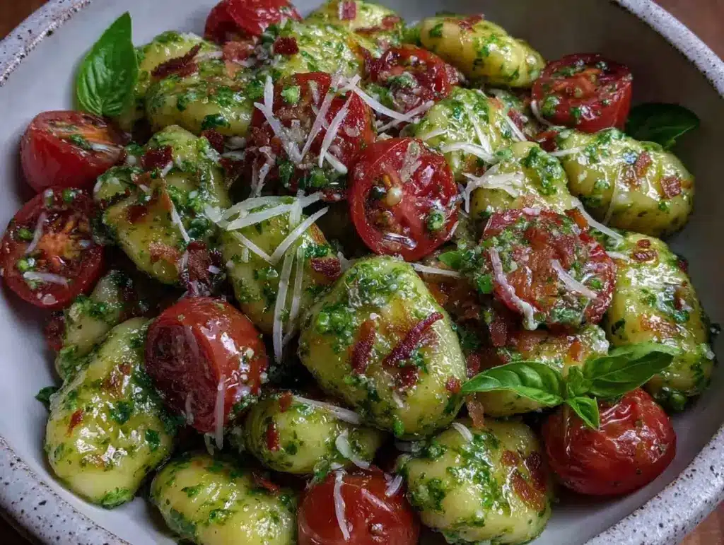creamy pesto gnocchi - featured image