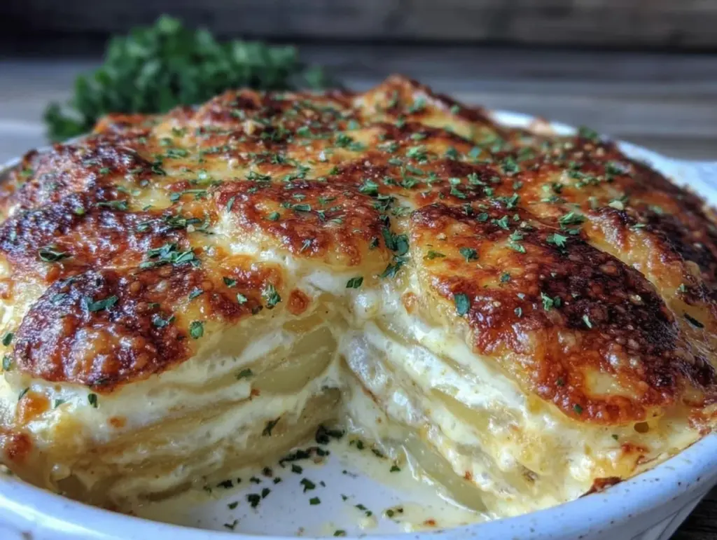 creamy scalloped potatoes au gratin - featured image