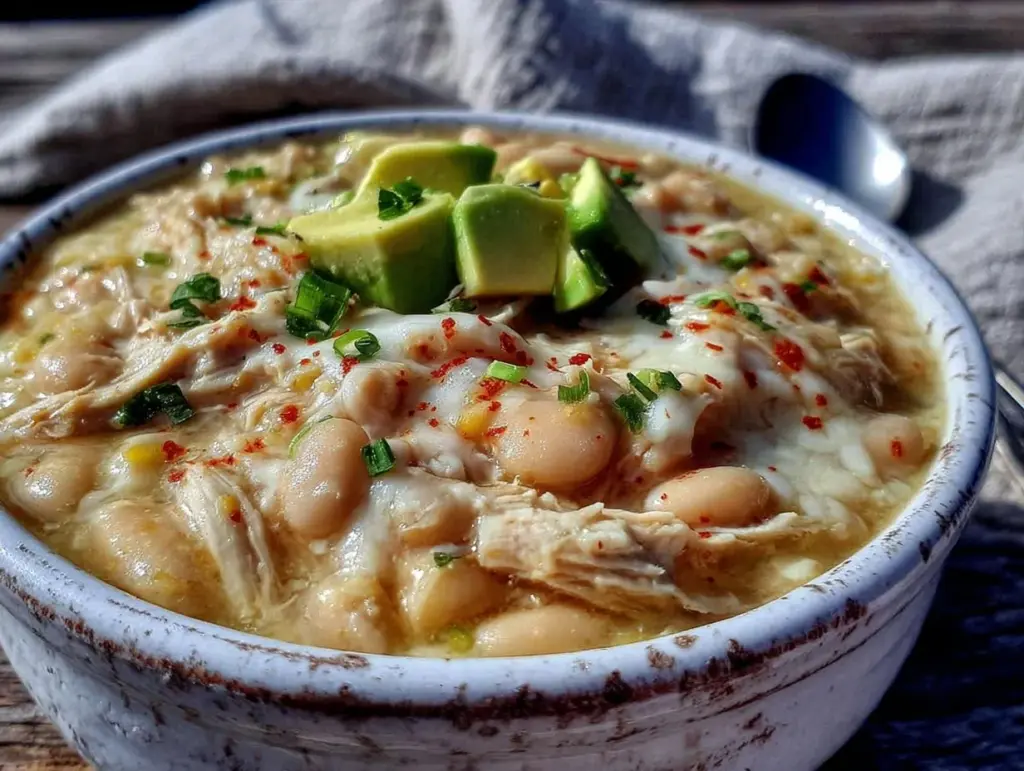 creamy slow cooker white chicken chili - featured image