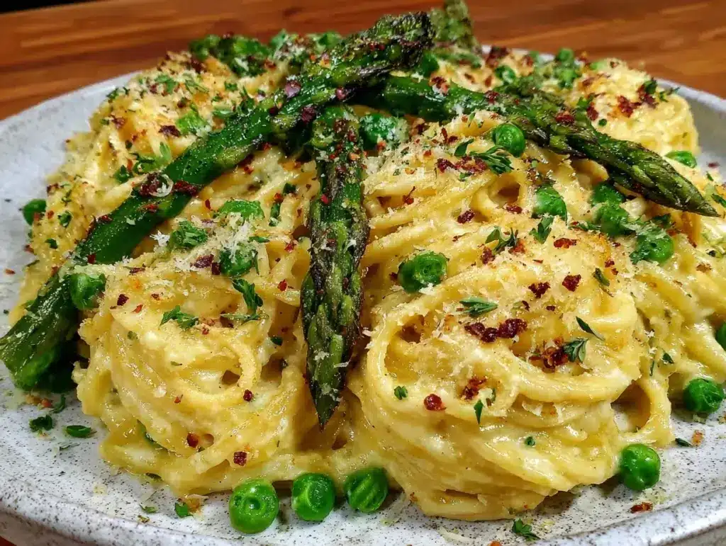 creamy spring carbonara - featured image