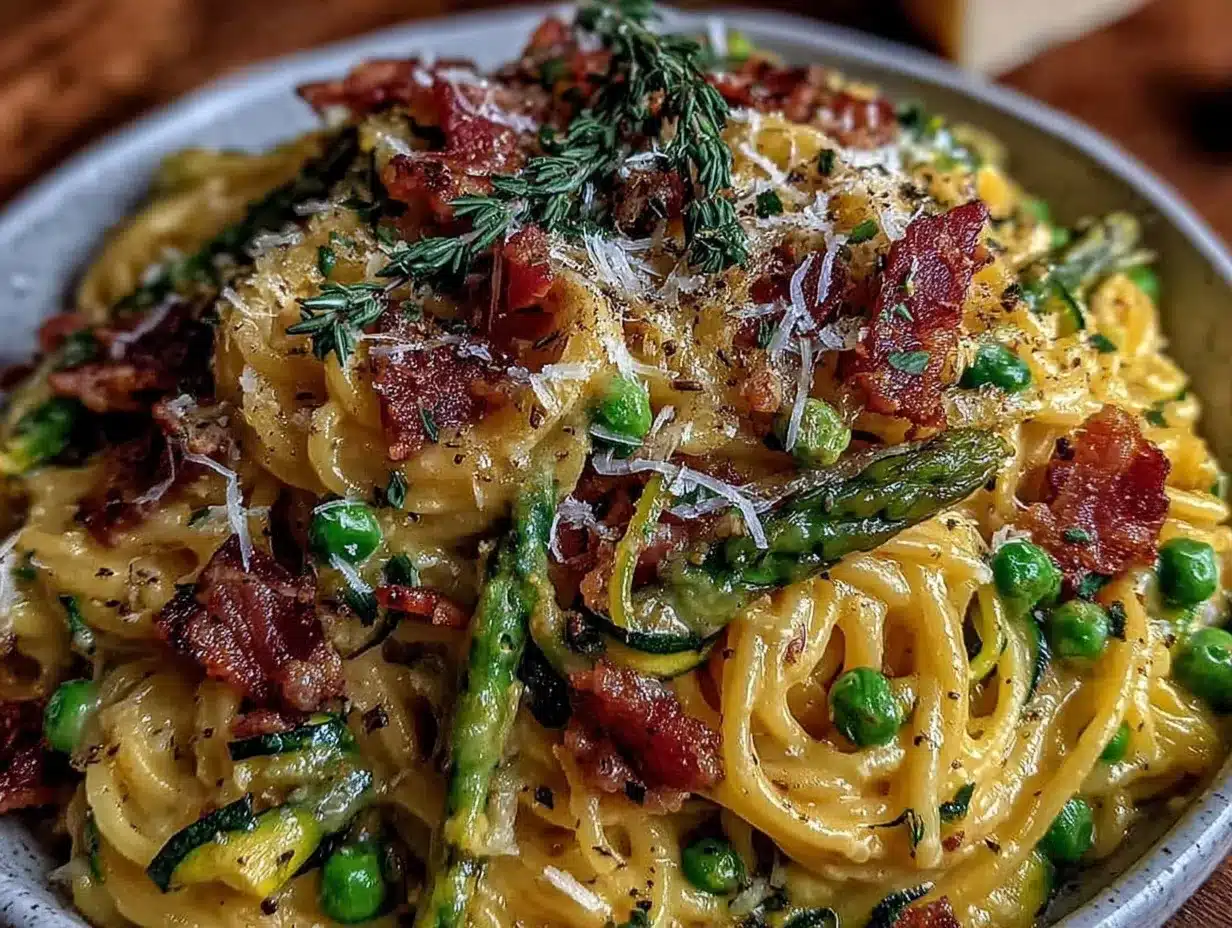 creamy spring vegetable carbonara preparation steps