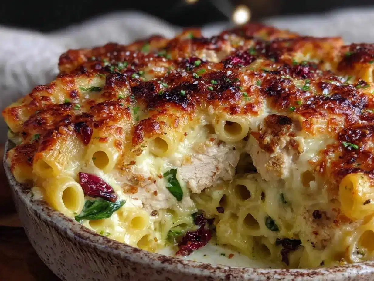 creamy Tuscan chicken pasta bake preparation steps