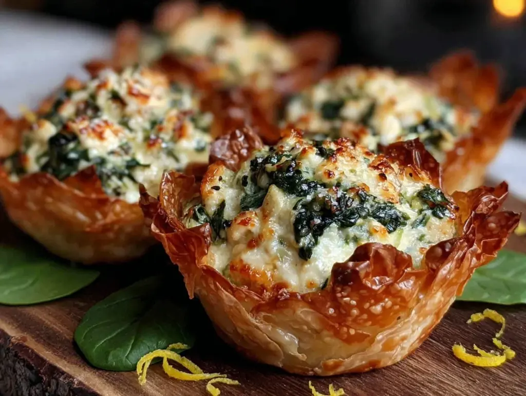 crispy spinach artichoke phyllo cups - featured image