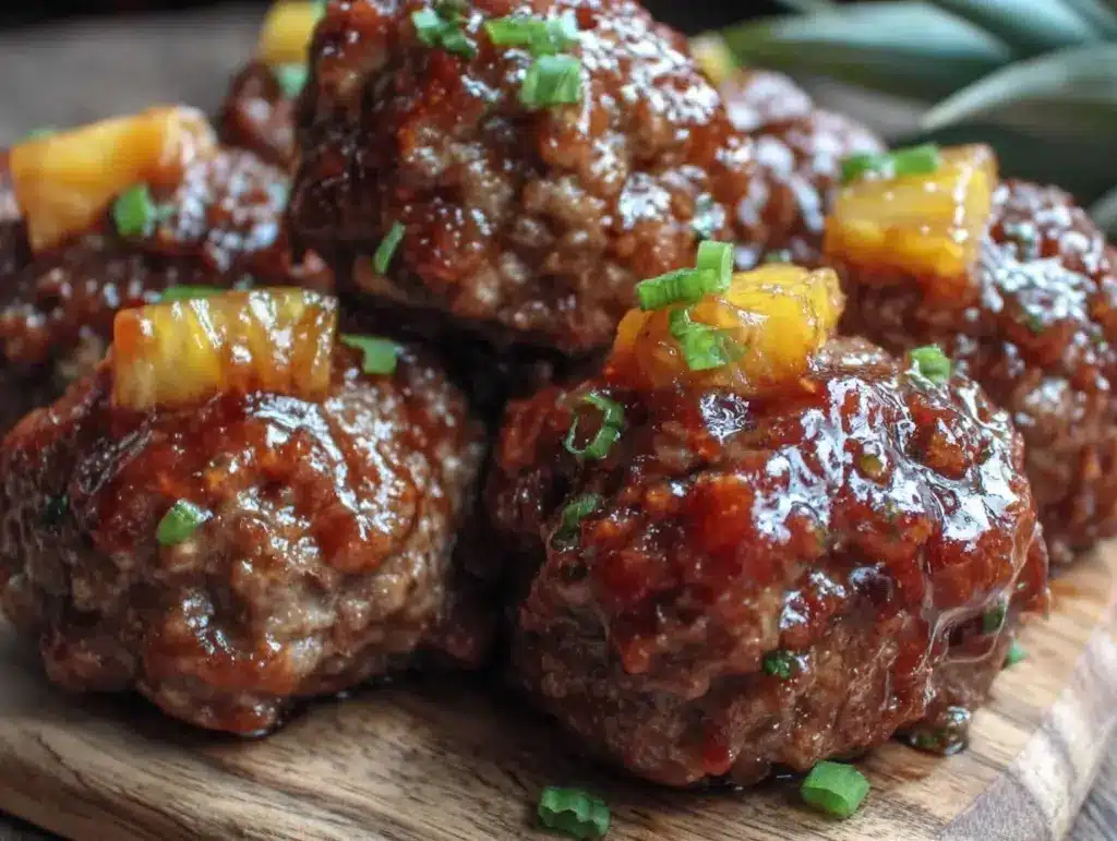 crockpot teriyaki pineapple meatballs - featured image